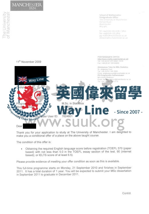 英國曼徹斯特大學統計學碩士