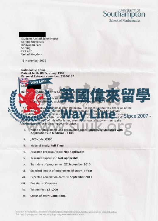 英國南安普敦大學醫藥應用統計學碩士