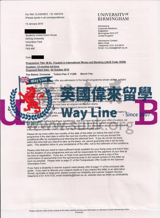 英國伯明翰大學國際金錢與銀行碩士