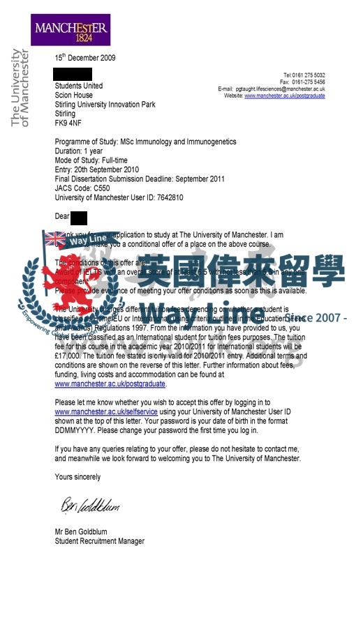 英國曼徹斯特大學免疫學和免疫遺傳學碩士