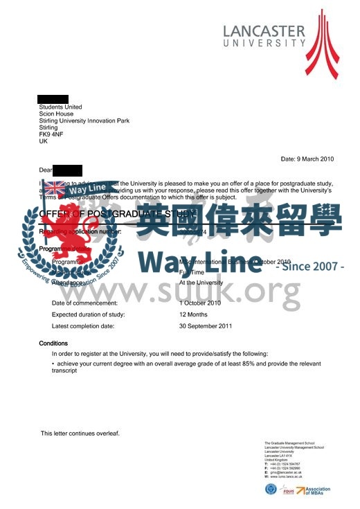 英國蘭卡斯特大學國際商業碩士