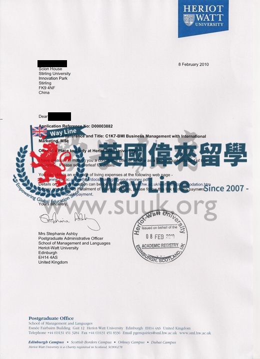 英國赫瑞瓦特大學商業管理與國際市場營銷碩士