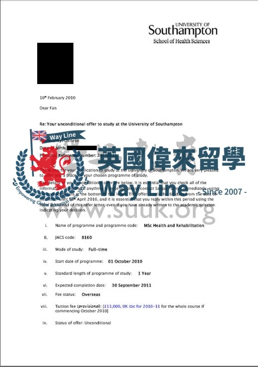 英國南安普頓大學健康及康復學碩士