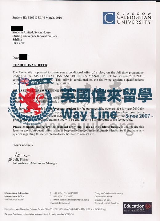 英國格拉斯哥卡利多尼亞大學營運及商業管理碩士