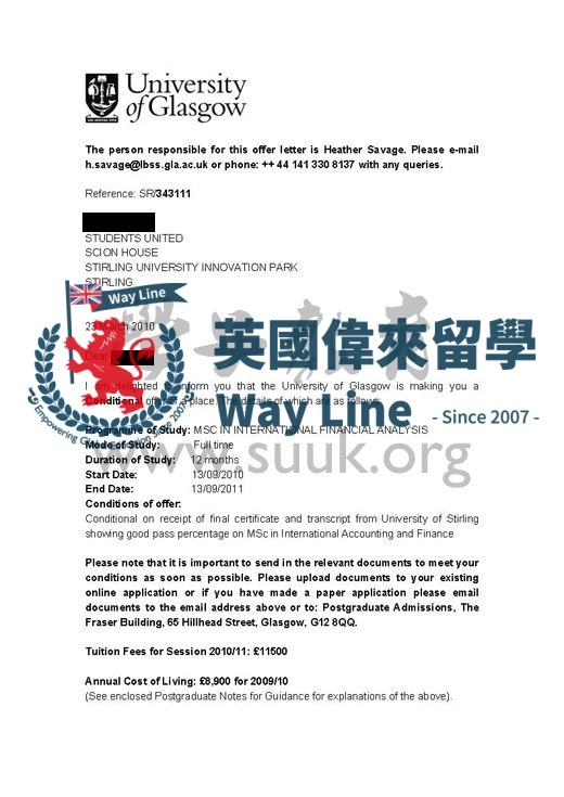 英國格拉斯哥大學管理與國際金融碩士