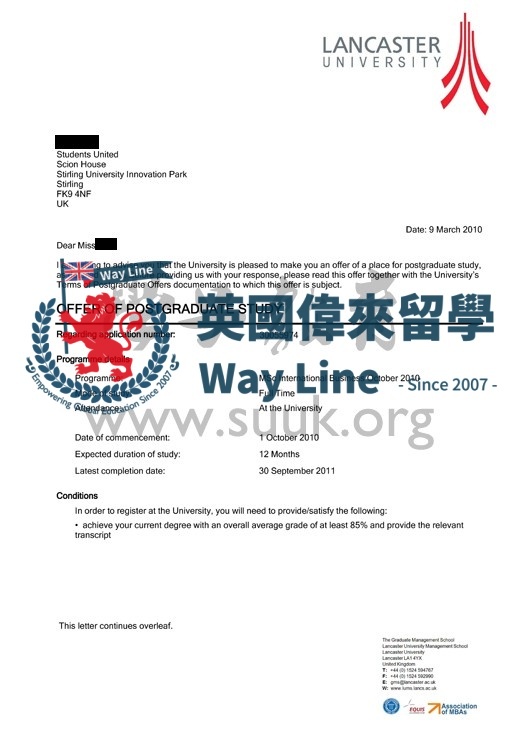 英國蘭卡斯特大學金融碩士課程
