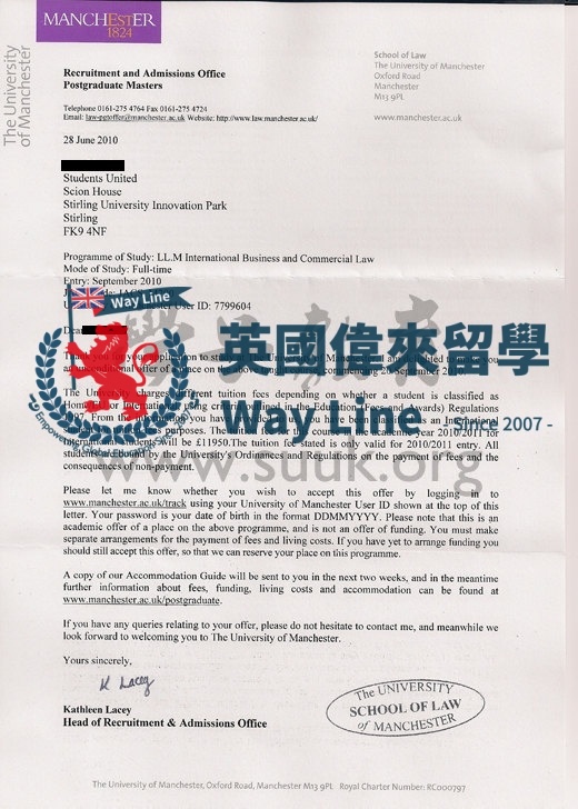 英國曼徹斯特大學國際商務與商業法學碩士