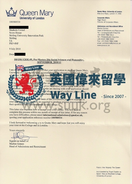 英國倫敦大學瑪麗皇後學院碩士預科