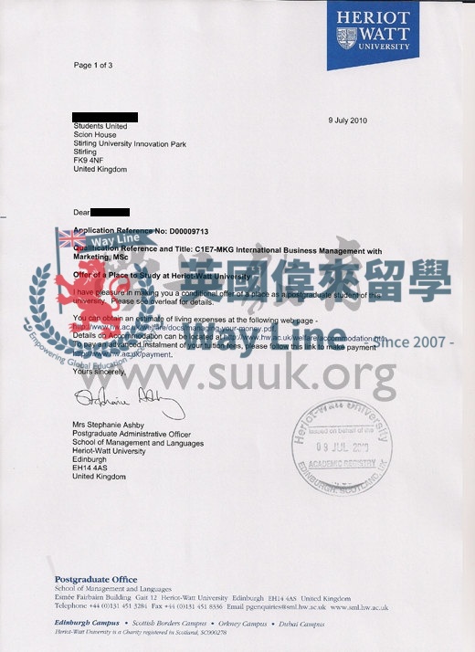 英國赫瑞瓦特大學國際商務管理與營銷學碩士