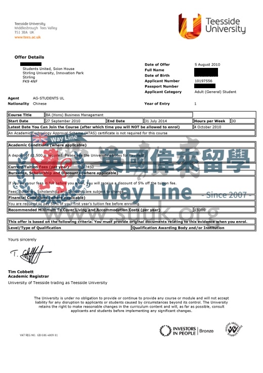 英國提茲賽德大學商務管理學本科