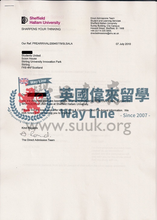 英國謝菲爾德哈萊姆大學國際商務管理學碩士