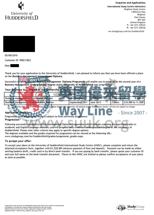 英國哈德斯菲爾德大學商務管理學本科文憑