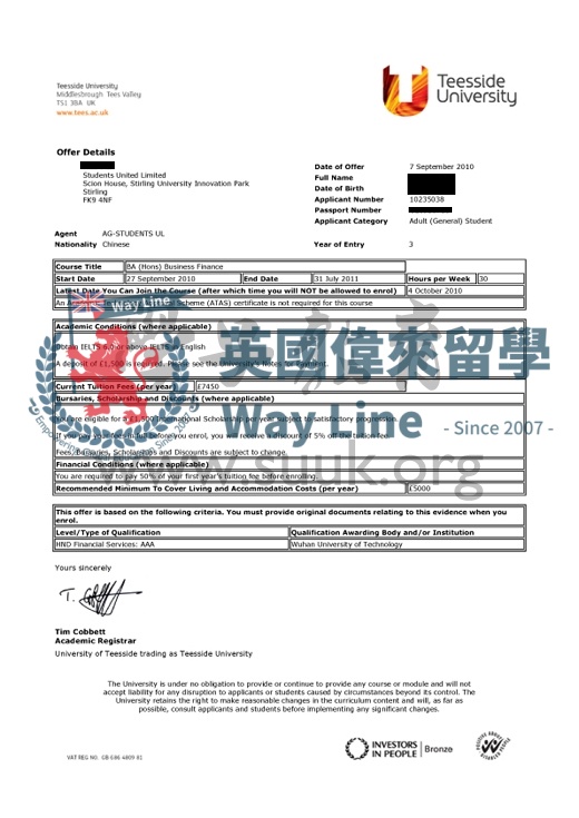 英國提茲賽德大學商務金融學本科最後一年