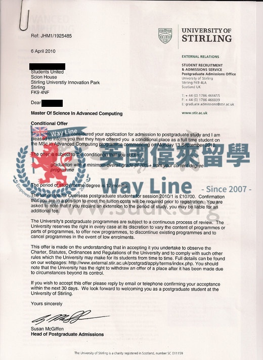 英國斯特林大學高級計算機學碩士