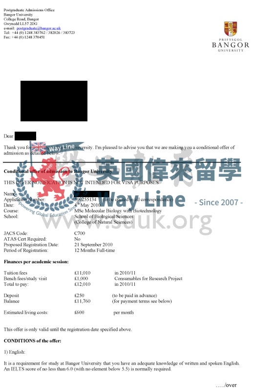 英國班戈大學分子生物與生物技術碩士