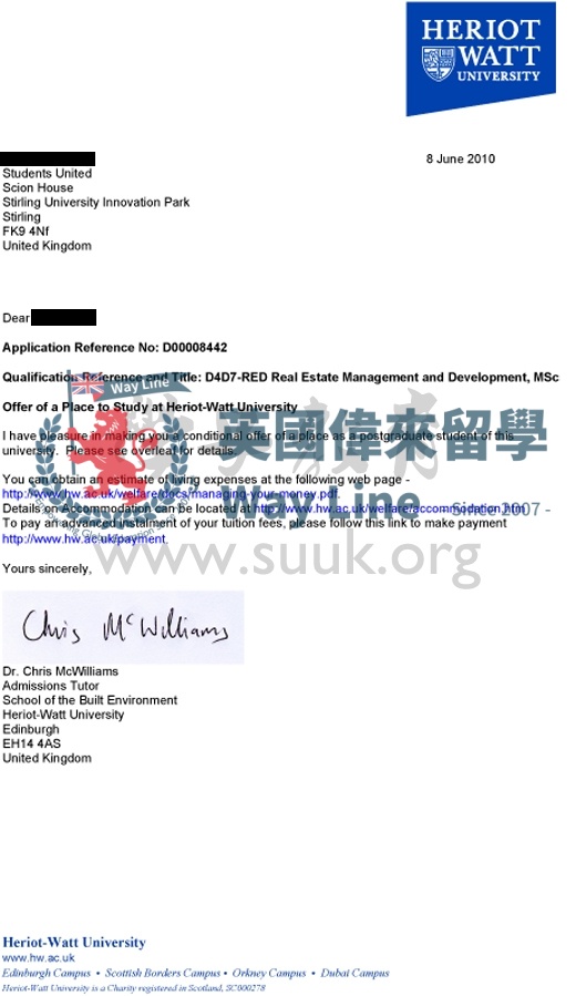 英國赫瑞瓦特大學房地產管理和開發學碩士