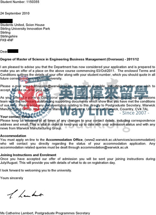 英國華威大學工程商務管理學碩士