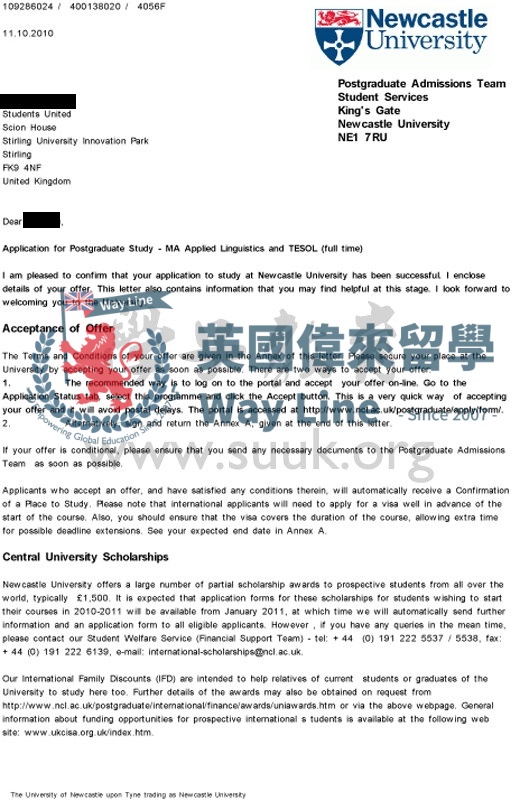 英國紐卡斯爾大學應用語言學與英語教學碩士