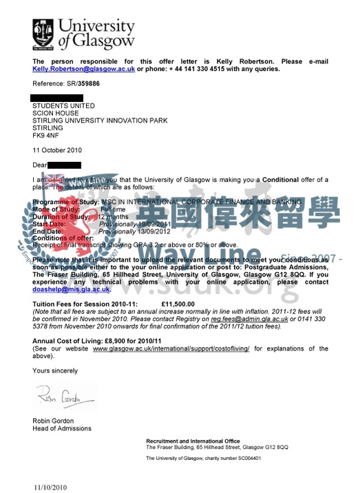 英國格拉斯哥大學國際企業金融與銀行學碩士