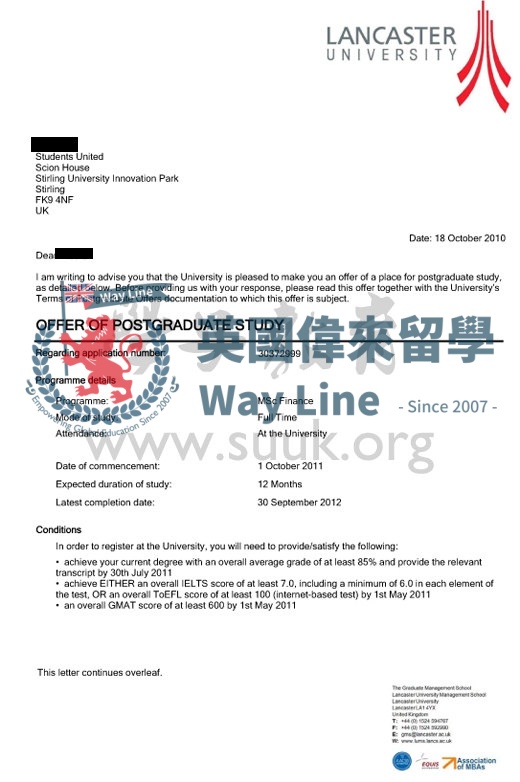 英國蘭卡斯特大學金融學碩士