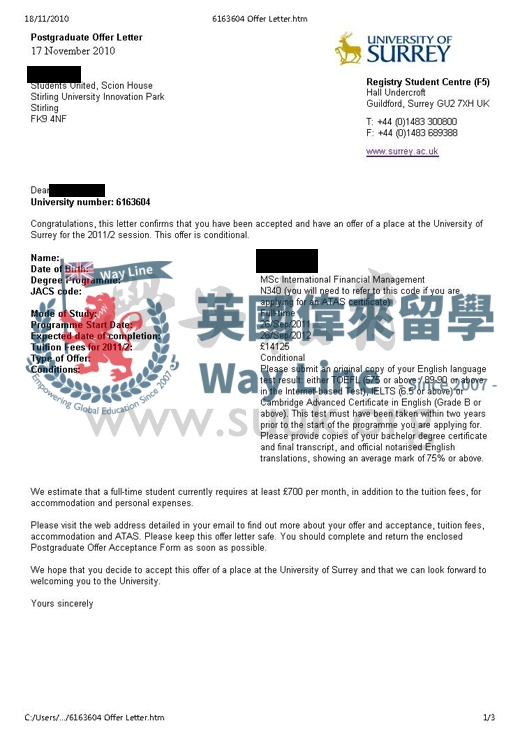 英國薩里大學國際金融管理學碩士