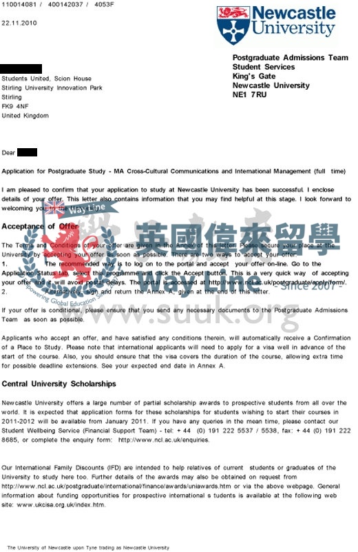 英國紐卡斯爾大學跨文化交流與國際管理學碩士