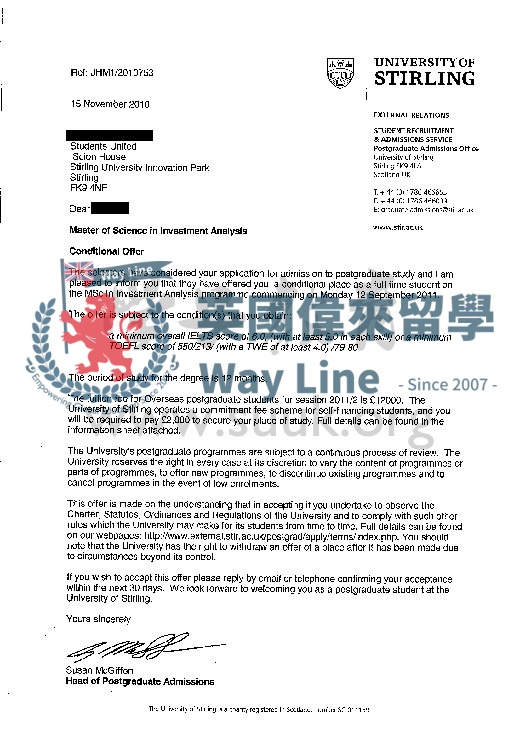 英國斯特林大學投資分析學碩士