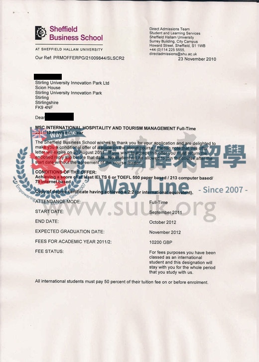 英國謝菲爾德哈勒姆大學國際酒店與旅遊管理學碩士