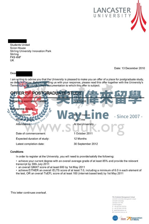 英國蘭卡斯特大學金融學碩士