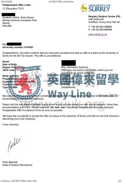 英國薩里大學信息系統學碩士