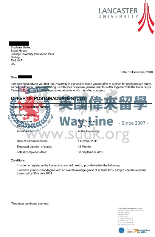 英國蘭卡斯特大學金融學碩士