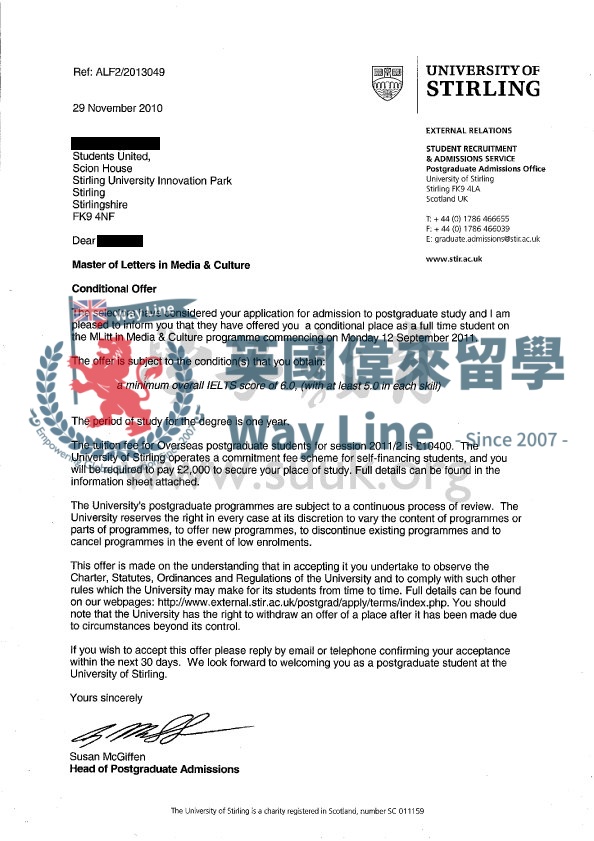 英國斯特林大學傳媒文化學碩士