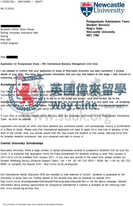 英國紐卡斯爾大學國際商務管理學碩士