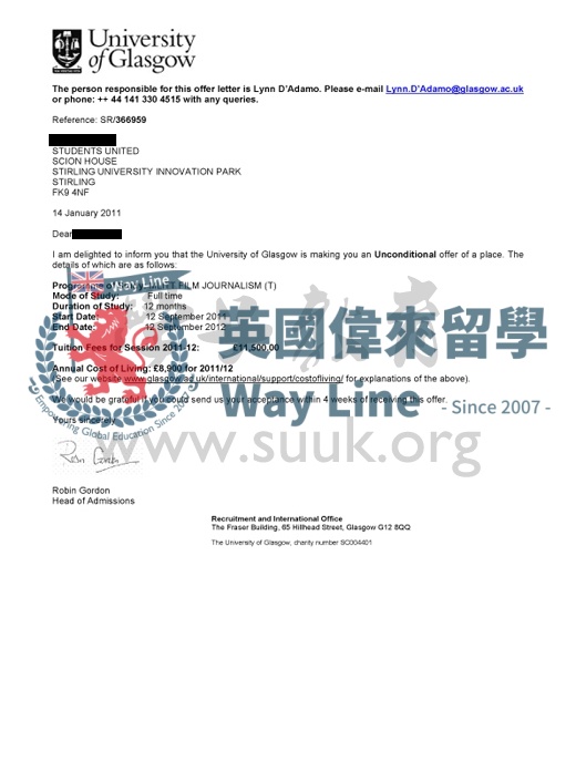 英國格拉斯哥大學電影新聞學碩士