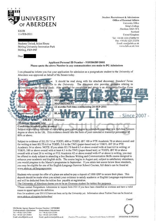英國阿伯丁大學金融與投資管理學碩士