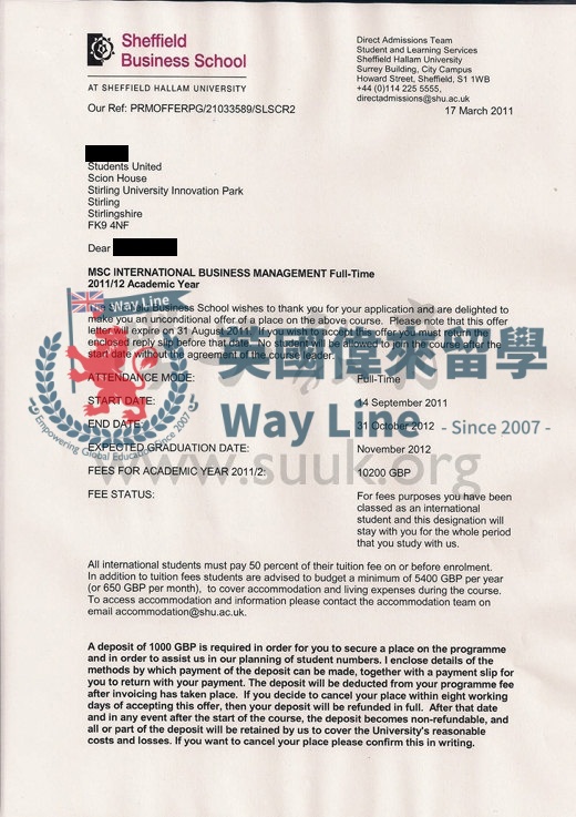 英國謝菲爾德哈雷姆大學國際商務管理學碩士