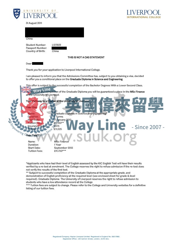 英國利物浦大學碩士預科