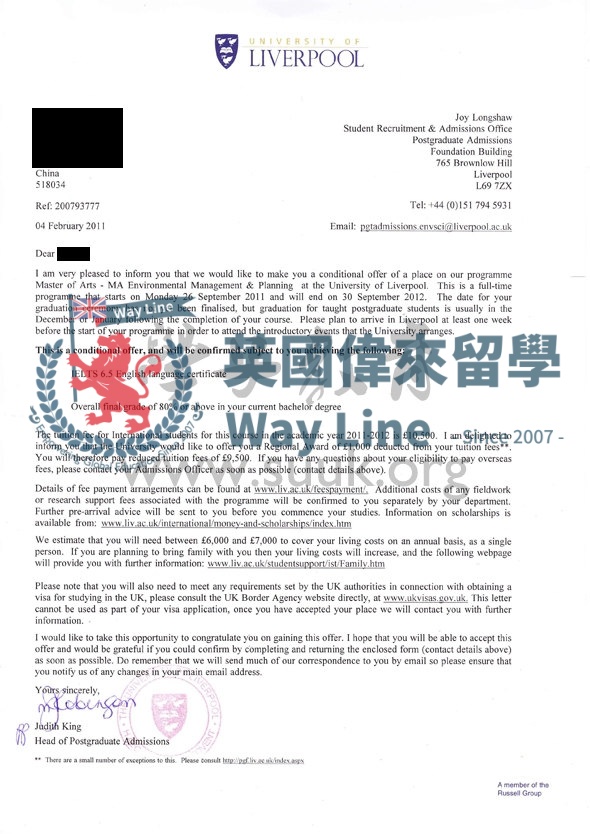 英國利物浦大學環境管理和規劃學碩士