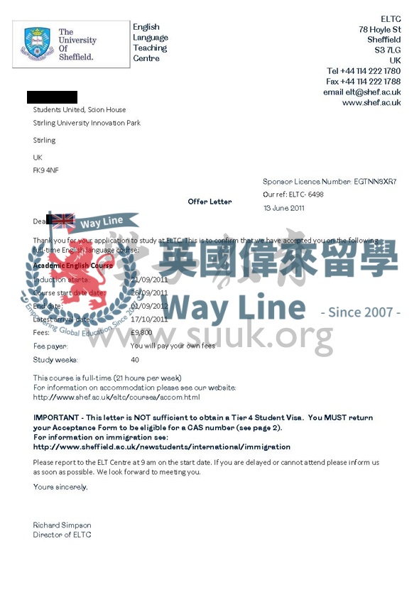 英國謝菲爾德大學英語課程