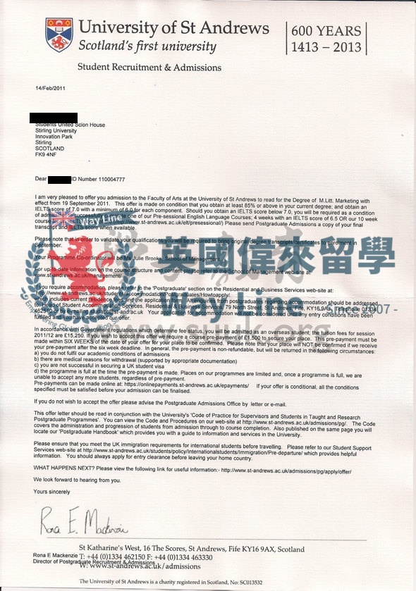 英國聖安德魯斯大學營銷學碩士