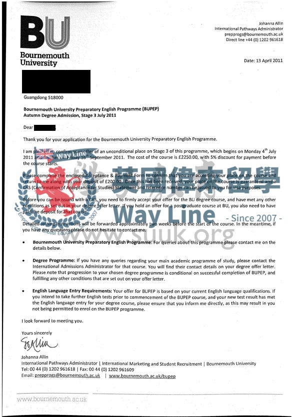 英國伯恩茅斯大學英語課程