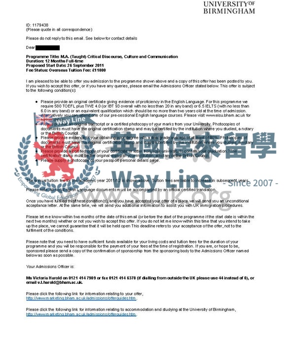 英國伯明翰大學評析，文化和傳播學碩士