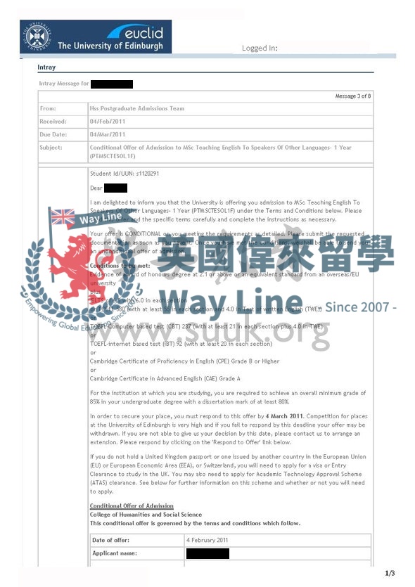 英國愛丁堡大學英語教育學碩士