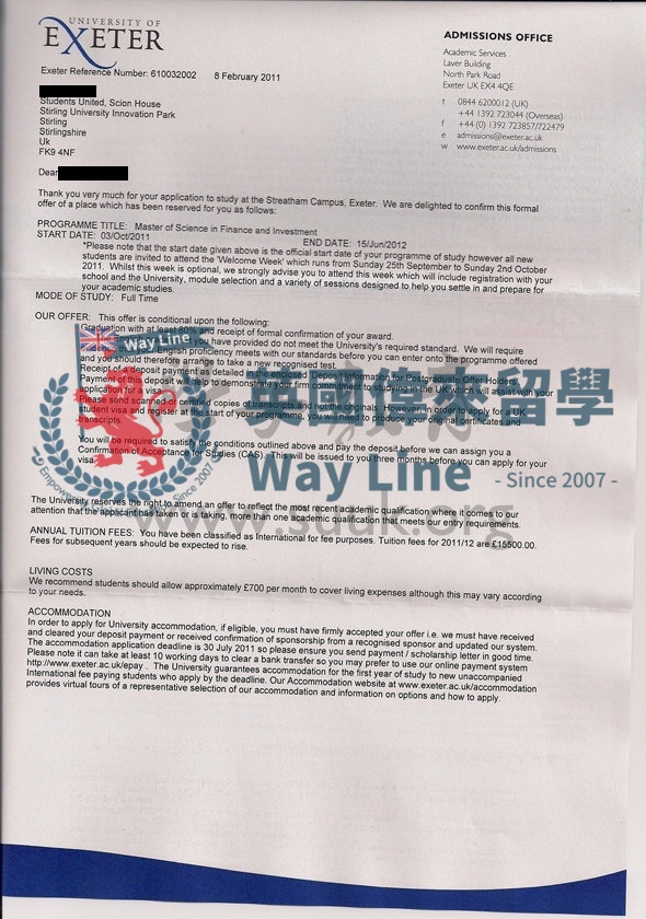 英國埃克塞特大學金融和投資學碩士