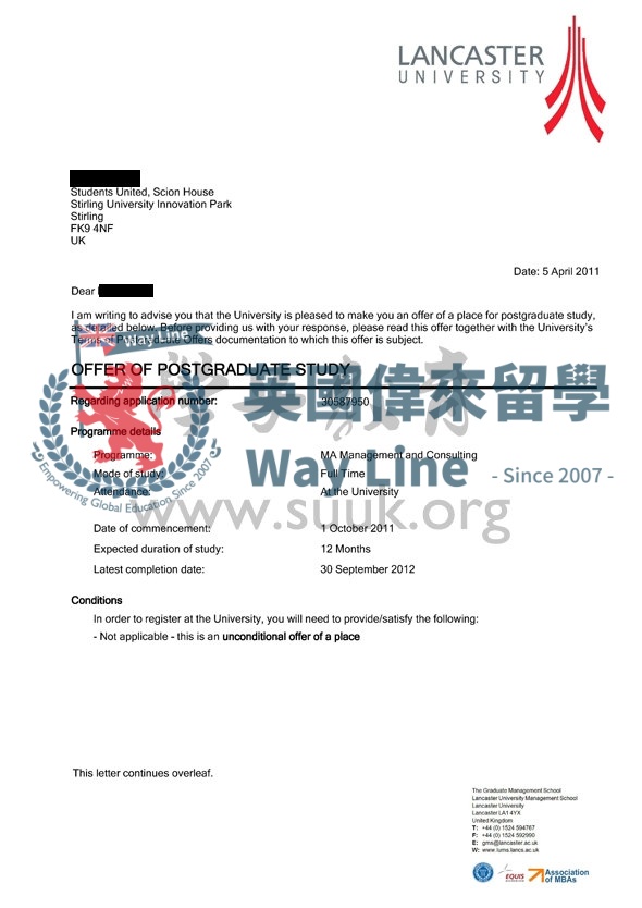 英國蘭卡斯特大學管理和諮詢學碩士