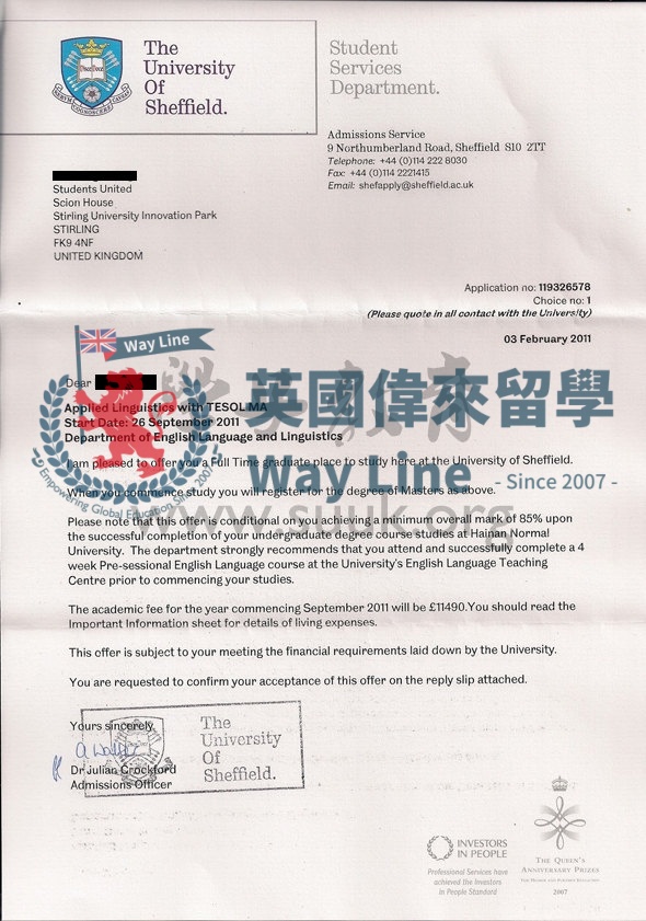 英國謝菲爾德大學應用語言學和英語教學碩士