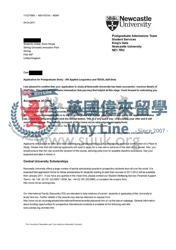 英國紐卡斯爾大學應用語言學和英語教學碩士