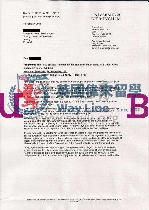 英國伯明翰大學國際教育研究學碩士