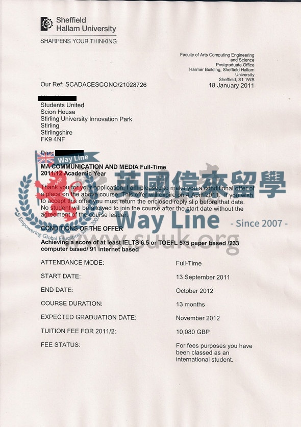 英國謝菲爾德哈雷姆大學通信和傳媒學碩士