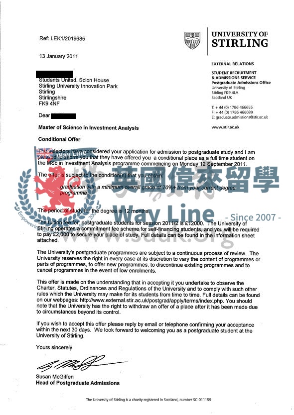 英國斯特林大學投資分析學碩士